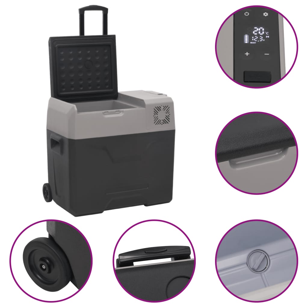 Cool Box with Wheel and Adapter Black&Grey 50 L Polypropylene