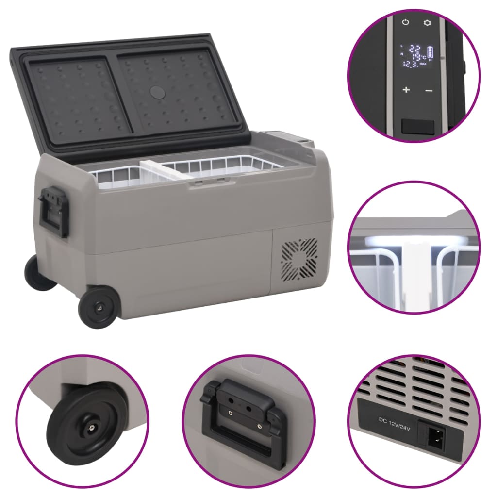 Cool Box with Wheel and Adapter Black & Grey 50 L PP & PE