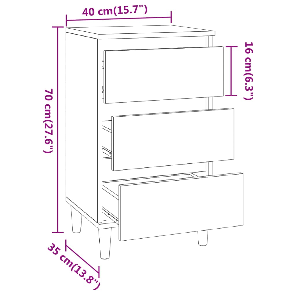 Bedside Cabinet White 40x35x70 cm Engineered Wood