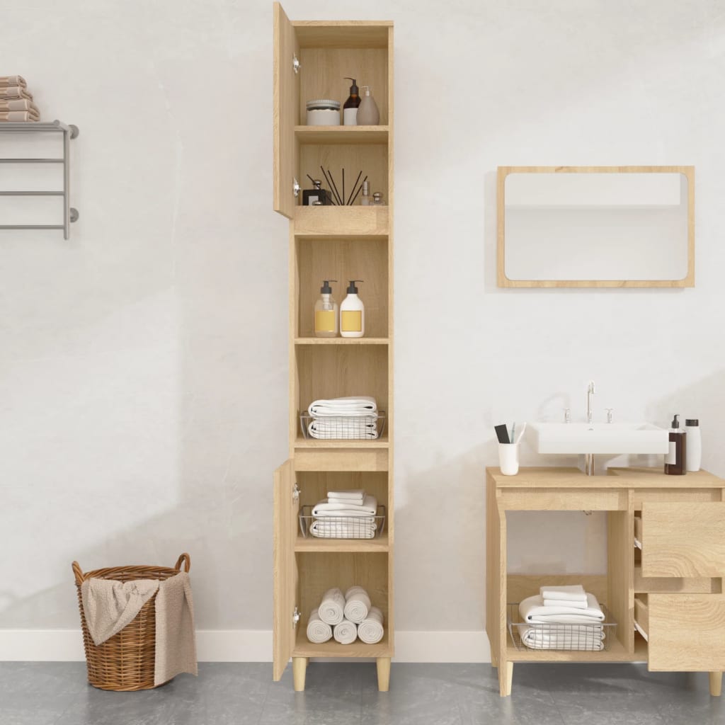 Bathroom Cabinet Sonoma Oak 30x30x190 cm Engineered Wood