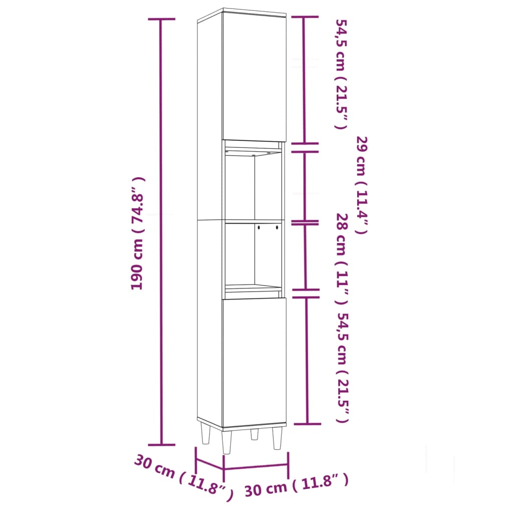 Bathroom Cabinet Sonoma Oak 30x30x190 cm Engineered Wood