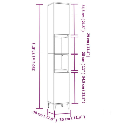 Bathroom Cabinet White 30x30x190 cm Engineered Wood