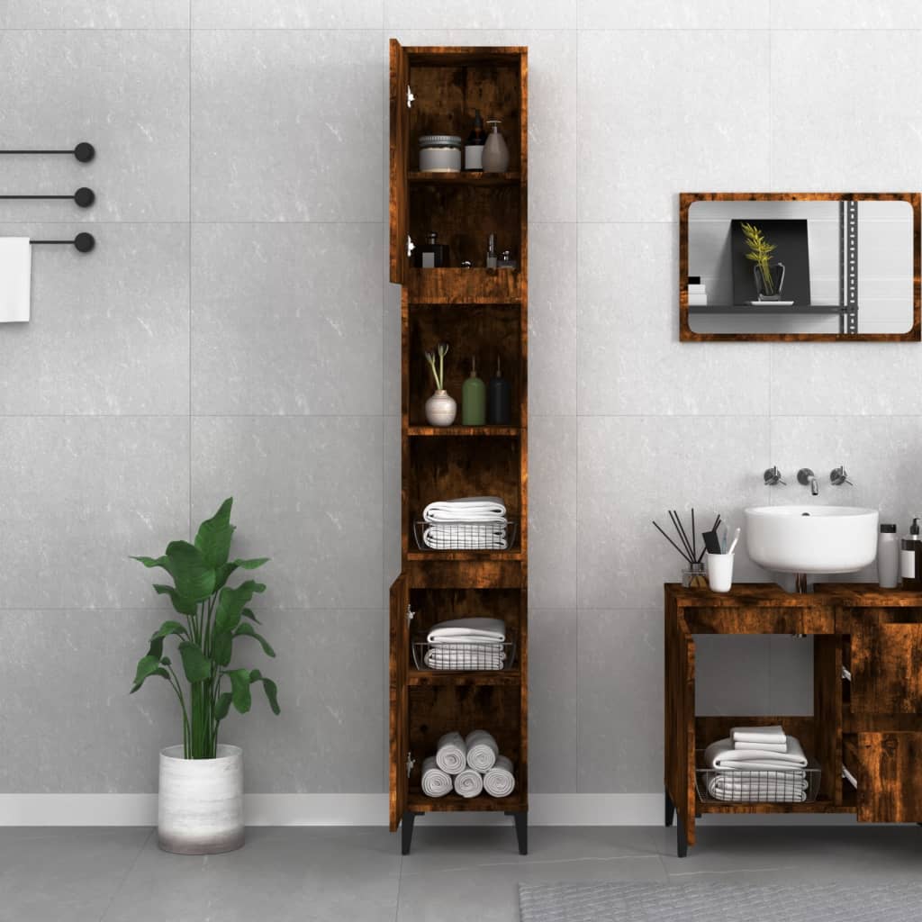 Bathroom Cabinet Smoked Oak 30x30x190 cm Engineered Wood