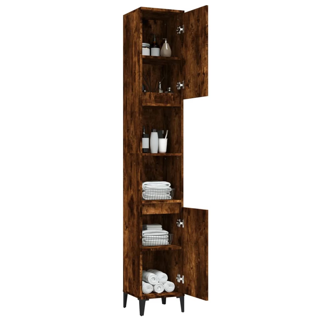 Bathroom Cabinet Smoked Oak 30x30x190 cm Engineered Wood