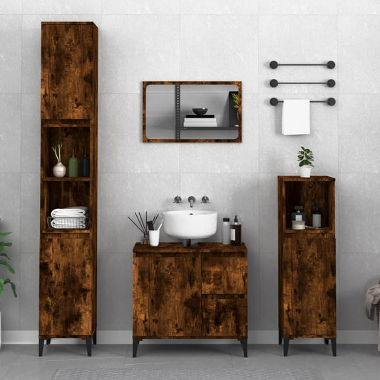 Bathroom Cabinet Smoked Oak 30x30x190 cm Engineered Wood