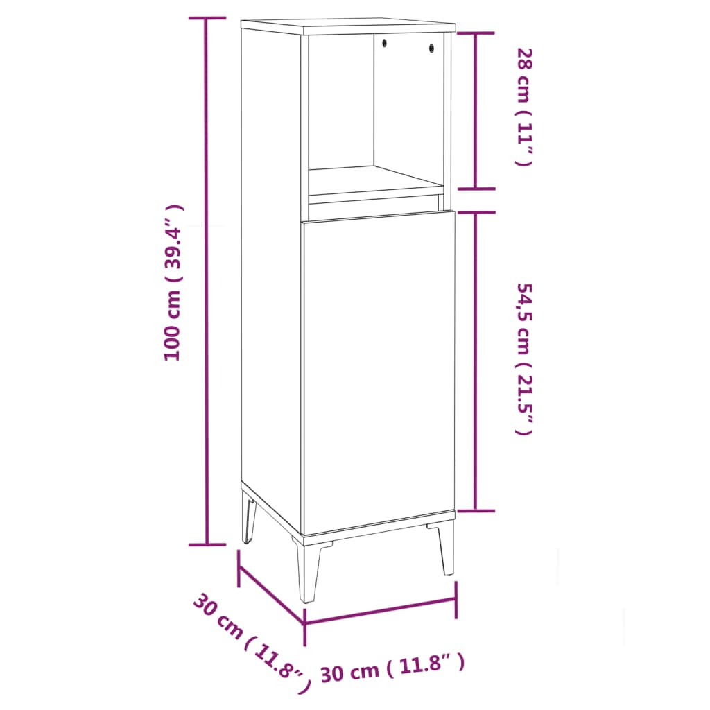 Bathroom Cabinet Concrete Grey 30x30x100 cm Engineered Wood