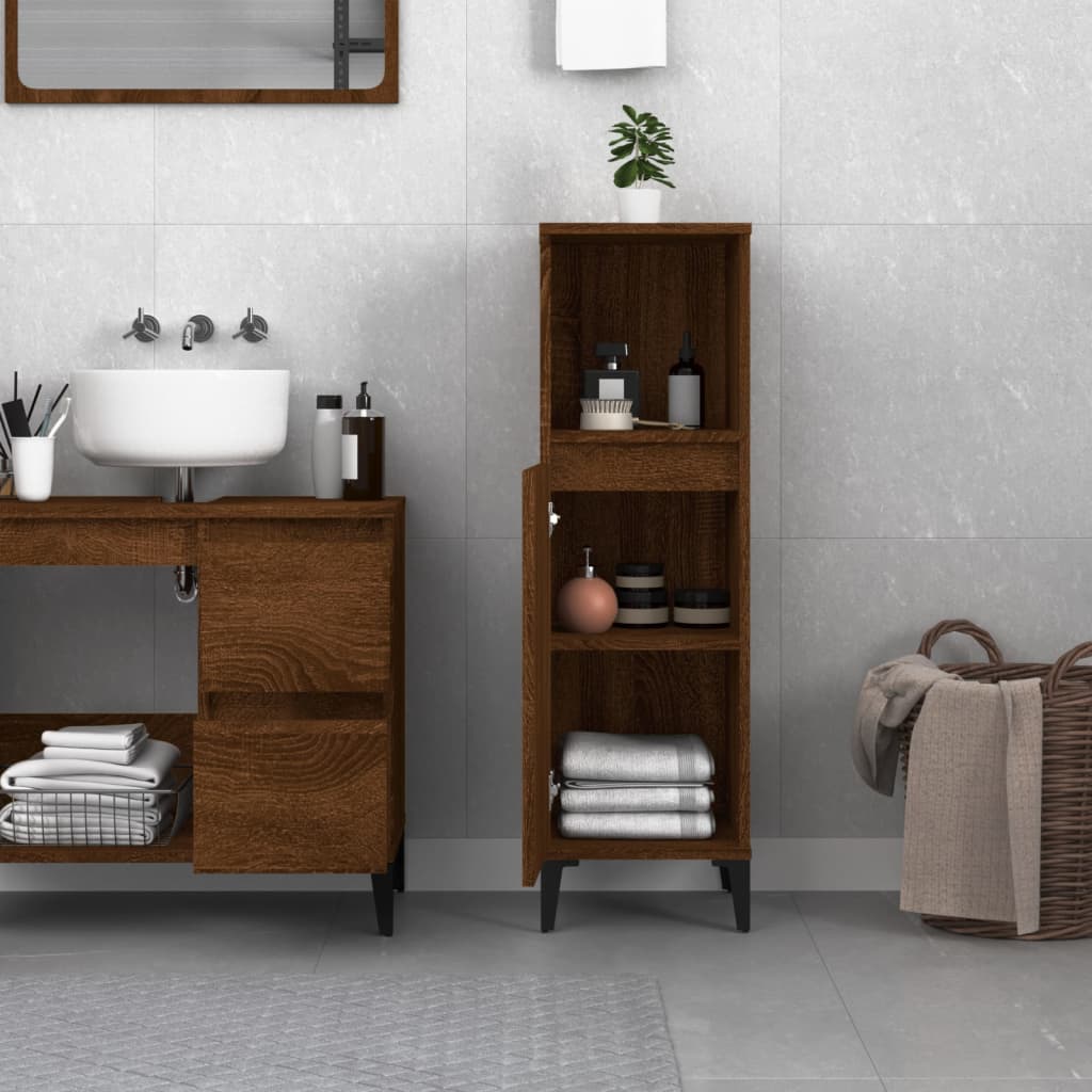 Bathroom Cabinet Brown Oak 30x30x100 cm Engineered Wood