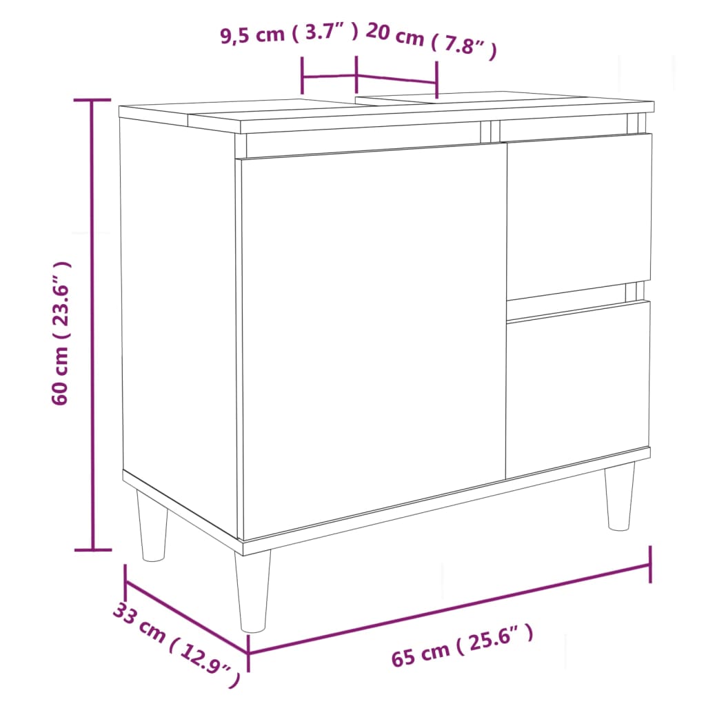 Bathroom Cabinet Grey Sonoma 65x33x60 cm Engineered Wood