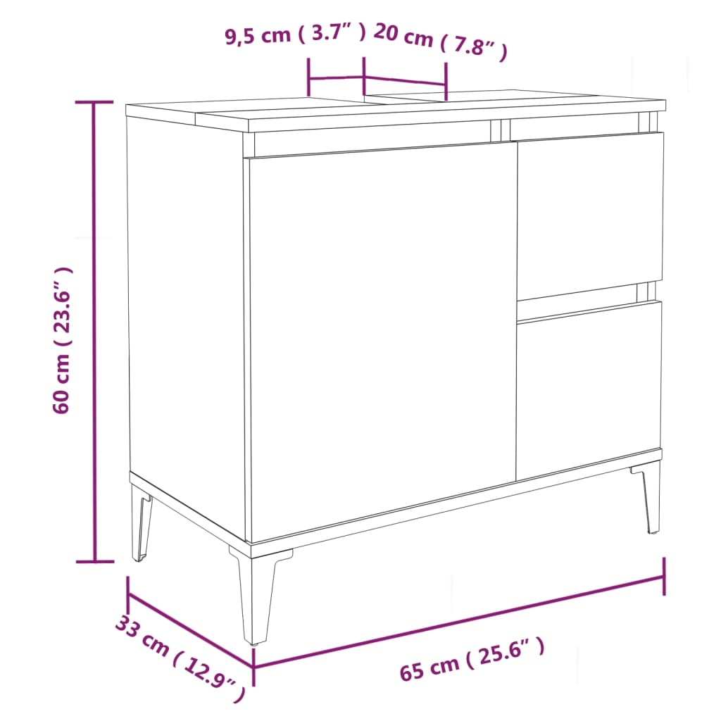 Bathroom Cabinet Concrete Grey 65x33x60 cm Engineered Wood