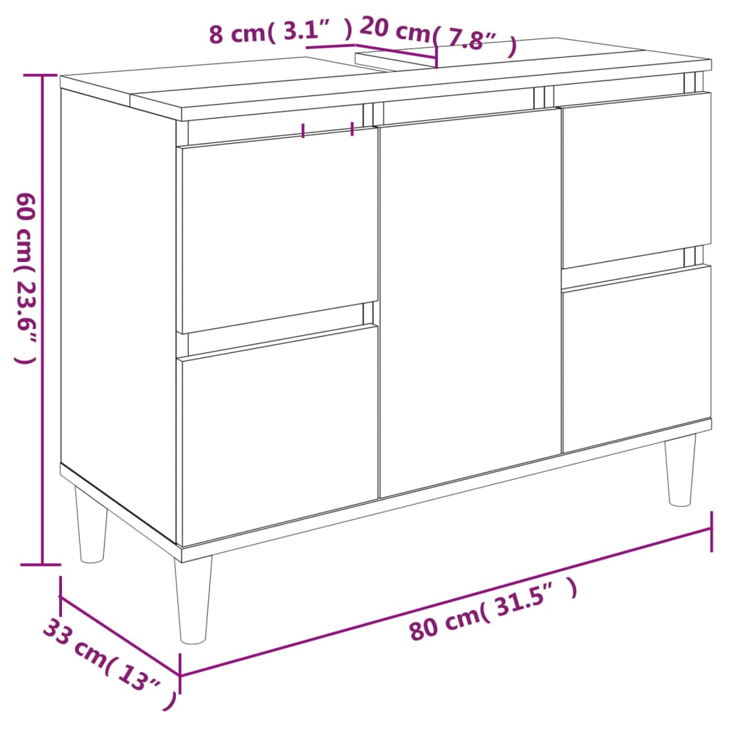 Sink Cabinet White 80x33x60 cm Engineered Wood