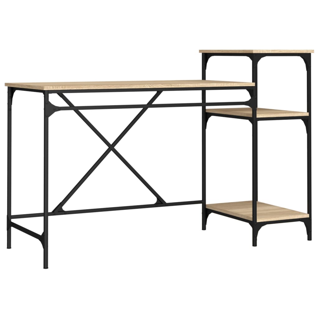 Desk with Shelves Sonoma Oak 135x50x90 cm Engineered Wood&Iron