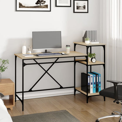 Desk with Shelves Sonoma Oak 135x50x90 cm Engineered Wood&Iron