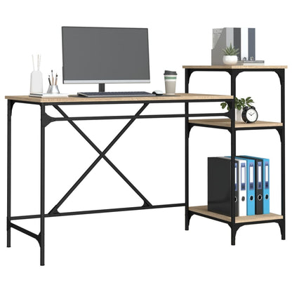 Desk with Shelves Sonoma Oak 135x50x90 cm Engineered Wood&Iron