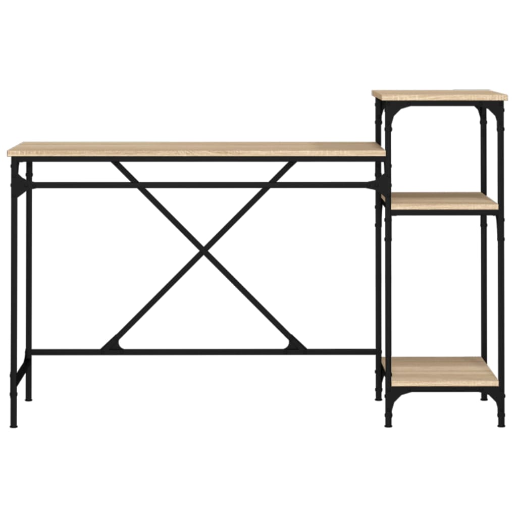 Desk with Shelves Sonoma Oak 135x50x90 cm Engineered Wood&Iron