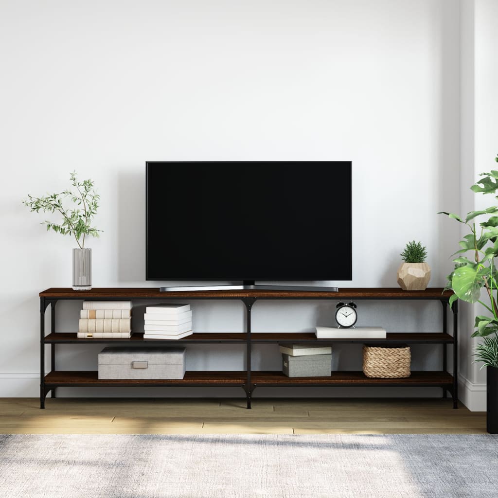 TV Cabinet Brown Oak 180x30x50 cm Engineered Wood and Metal