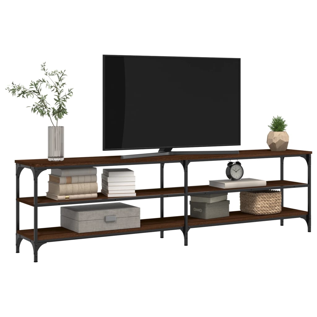 TV Cabinet Brown Oak 180x30x50 cm Engineered Wood and Metal