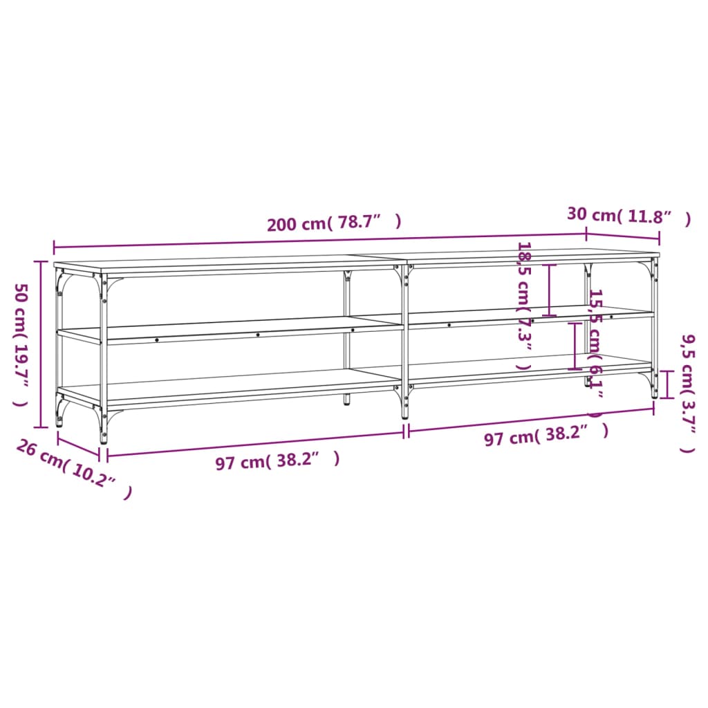 TV Cabinet Sonoma Oak 200x30x50 cm Engineered Wood and Metal