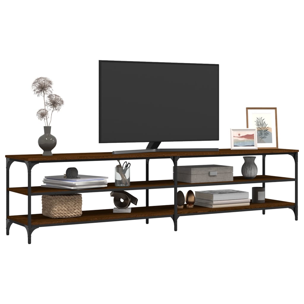 TV Cabinet Brown Oak 200x30x50 cm Engineered Wood and Metal