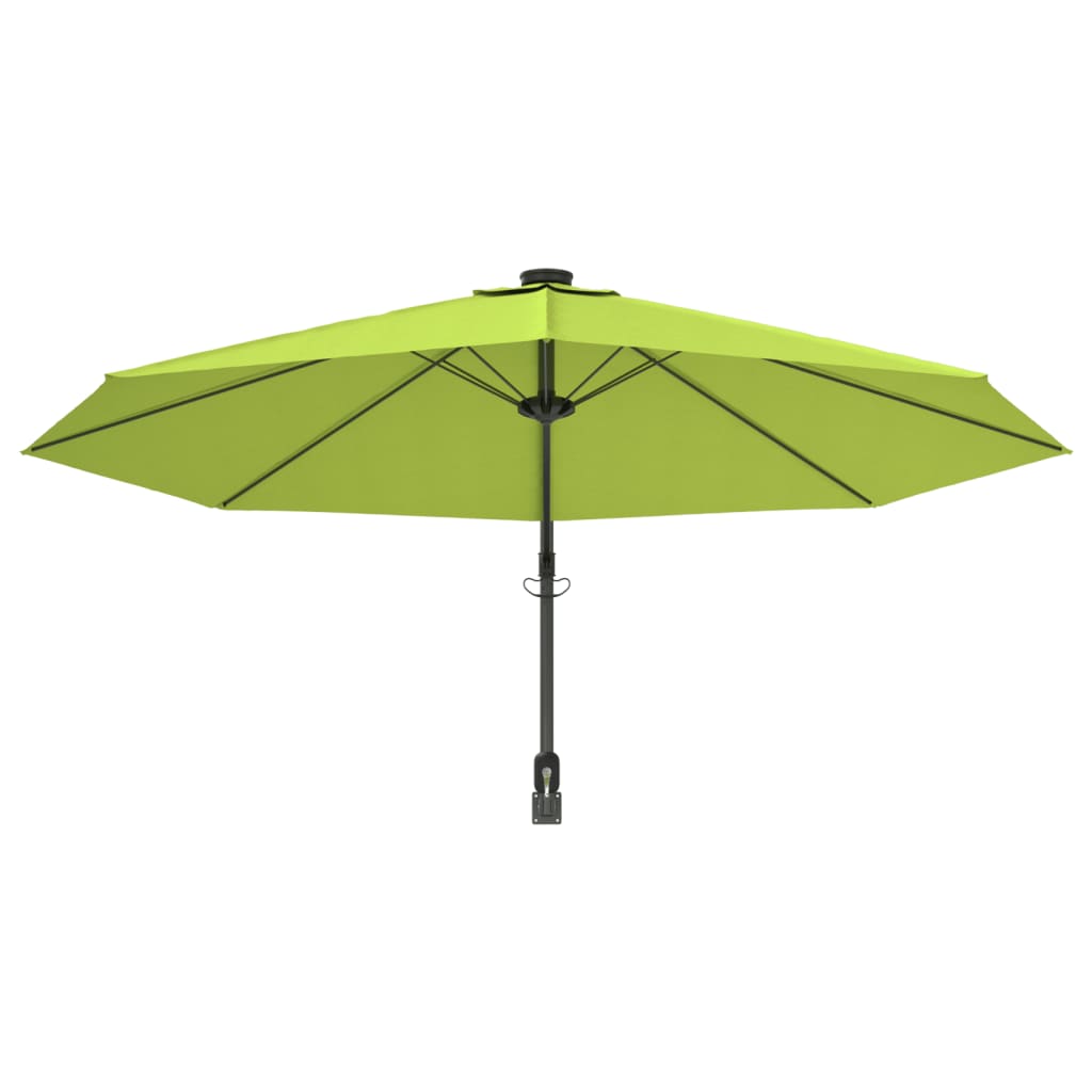 Wall-mounted Parasol with LEDs Apple Green 290cm