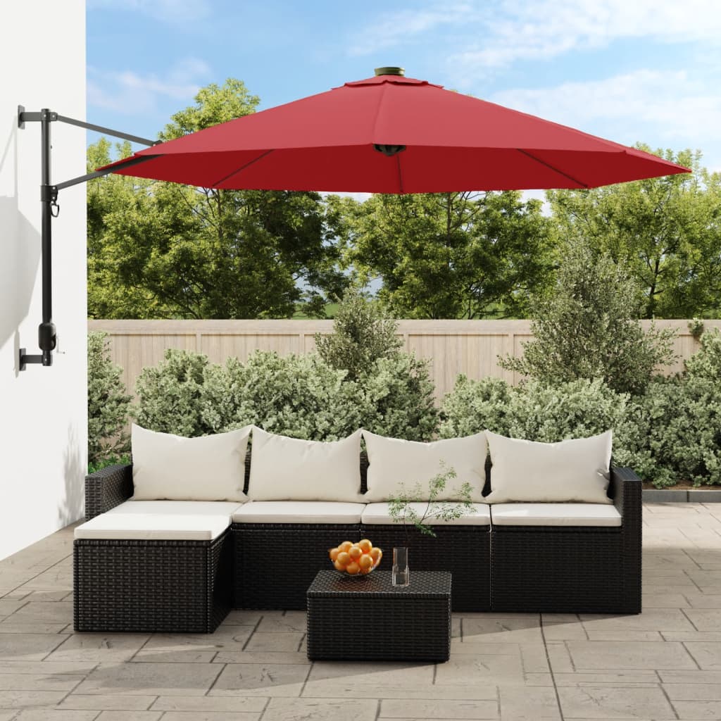 Wall-mounted Parasol with LEDs Bright Red 290cm