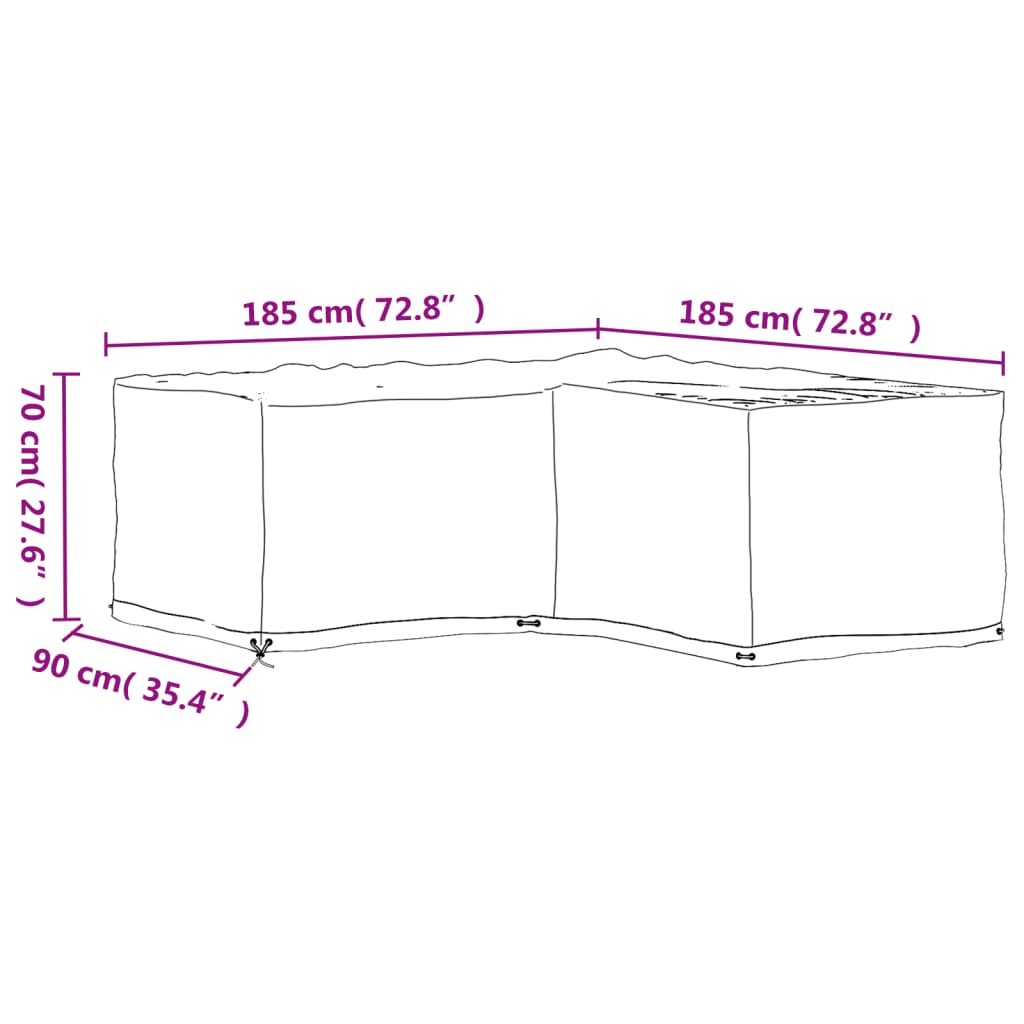 L-Shaped Garden Furniture Cover 12 Eyelets 185x185x70 cm