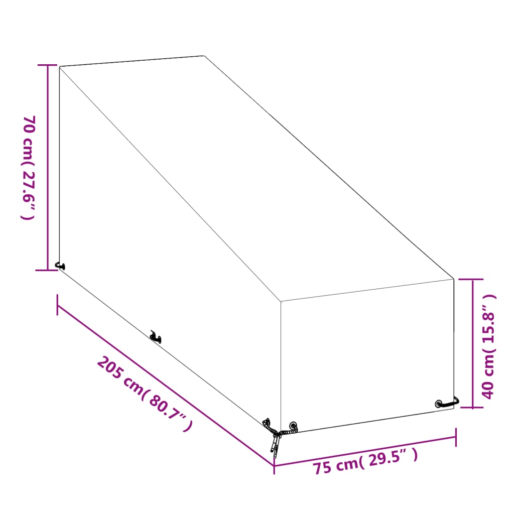 Sunlounger Cover 12 Eyelets 205x75x40/70 cm Polyethylene