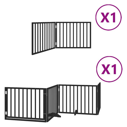 Dog Gate with Door Foldable 6 Panels Black 480 cm Poplar Wood