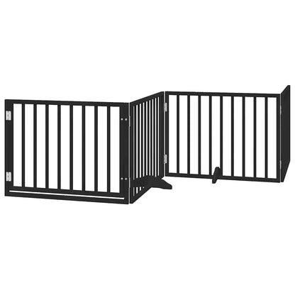 Dog Gate with Door Foldable 6 Panels Black 480 cm Poplar Wood