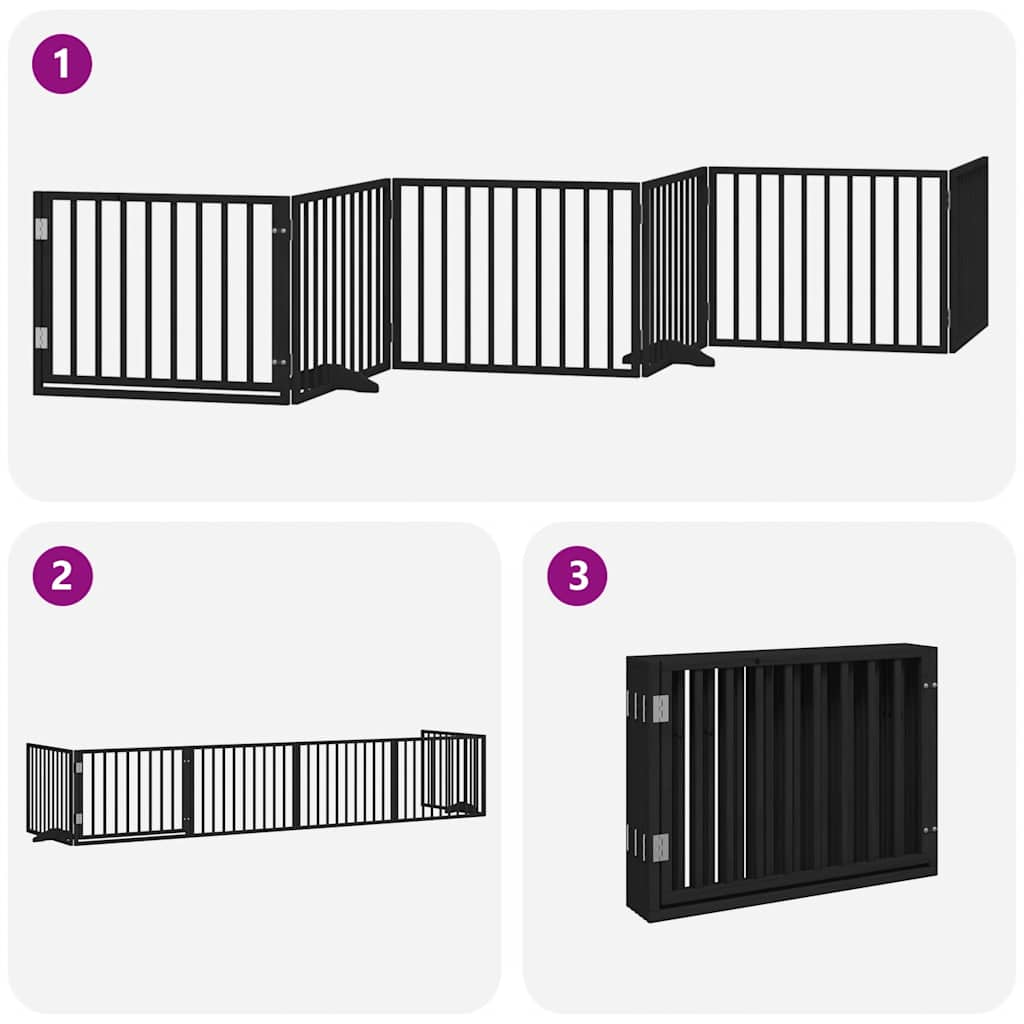 Dog Gate with Door Foldable 6 Panels Black 480 cm Poplar Wood