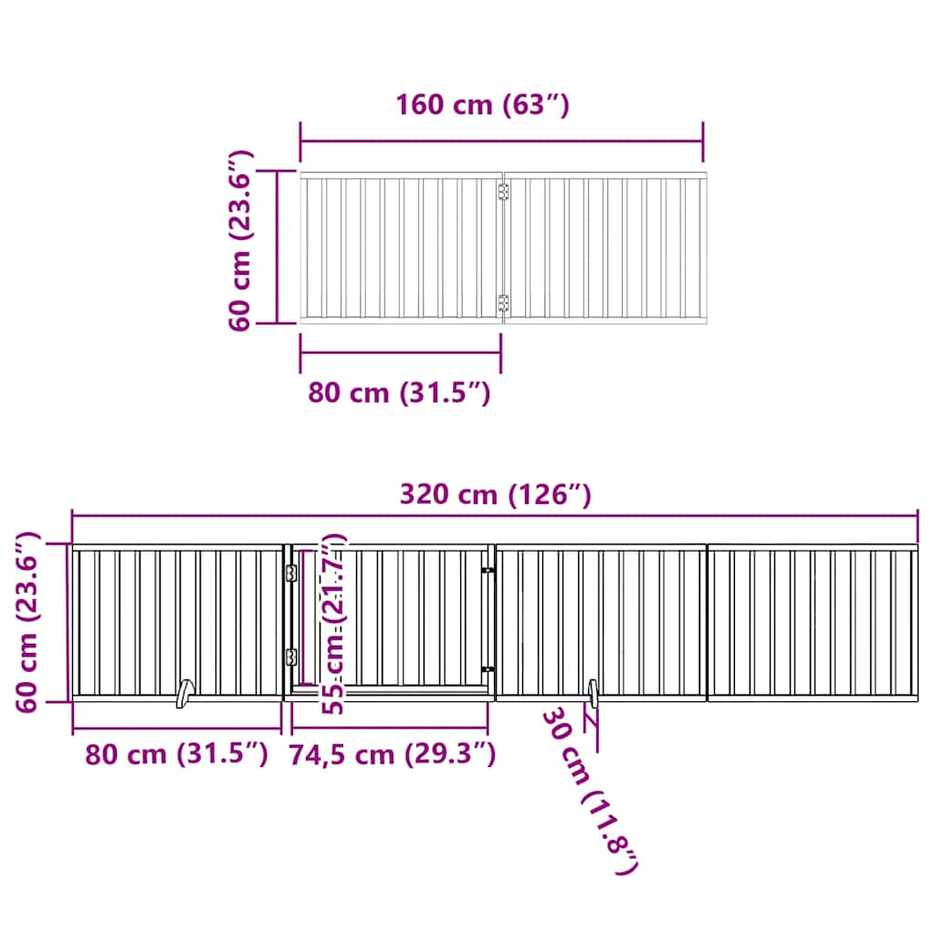 Dog Gate with Door Foldable 6 Panels Black 480 cm Poplar Wood