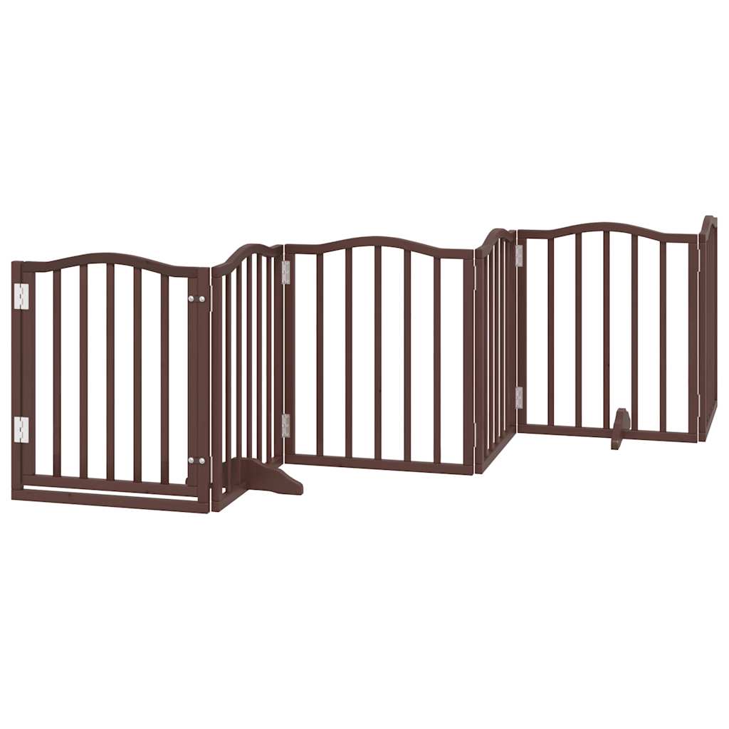 Dog Gate with Door Foldable 15 Panels Brown 750 cm Poplar Wood