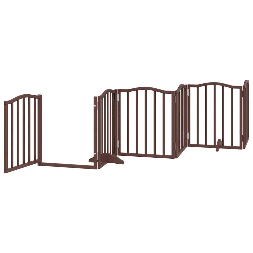 Dog Gate with Door Foldable 15 Panels Brown 750 cm Poplar Wood