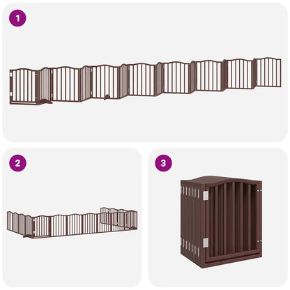 Dog Gate with Door Foldable 15 Panels Brown 750 cm Poplar Wood