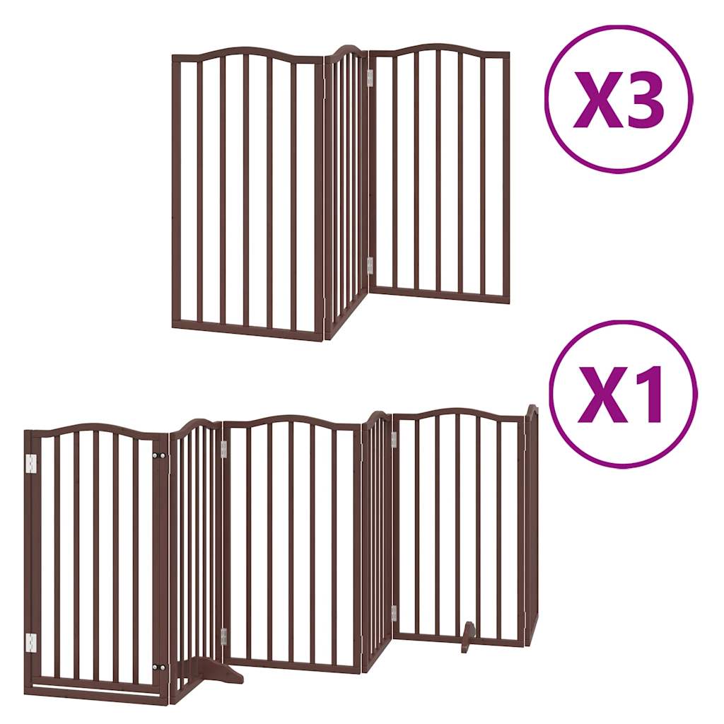 Dog Gate with Door Foldable 15 Panels Brown 750 cm Poplar Wood