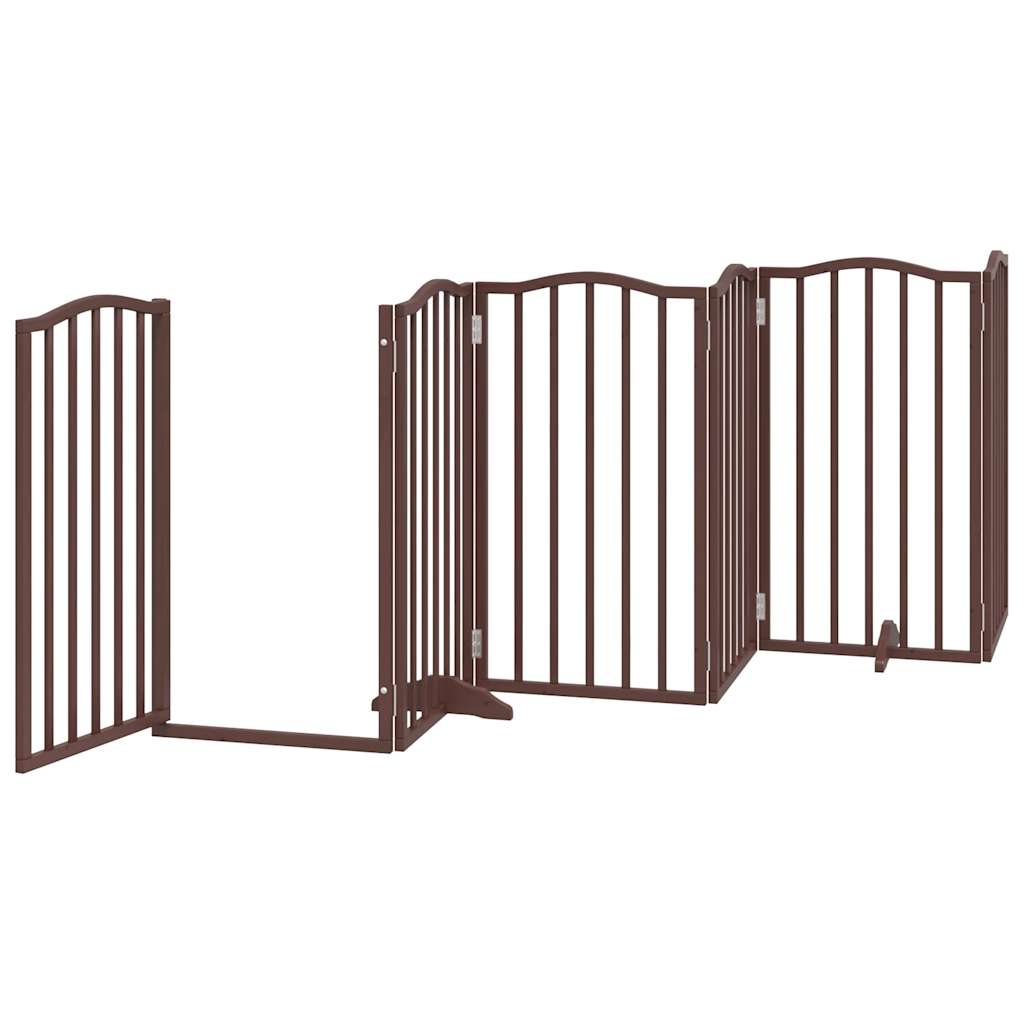 Dog Gate with Door Foldable 15 Panels Brown 750 cm Poplar Wood