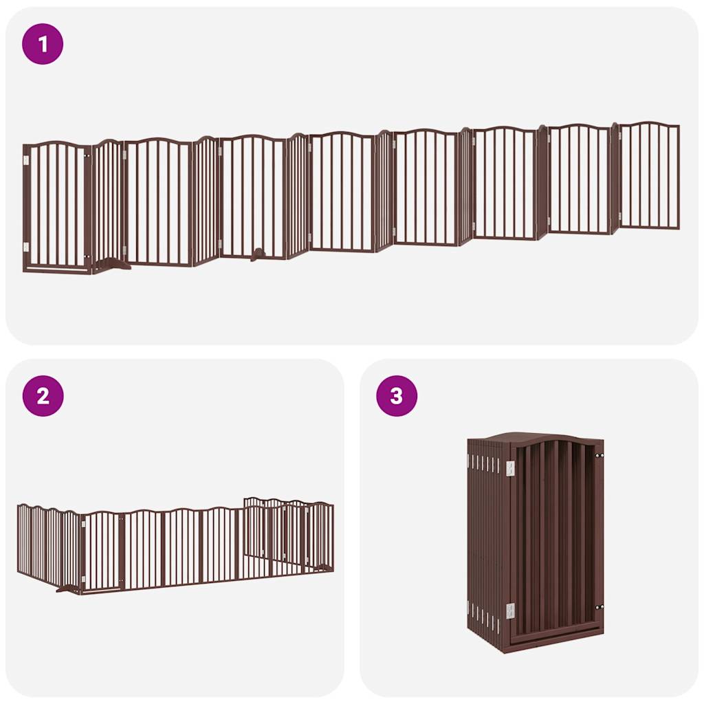 Dog Gate with Door Foldable 15 Panels Brown 750 cm Poplar Wood