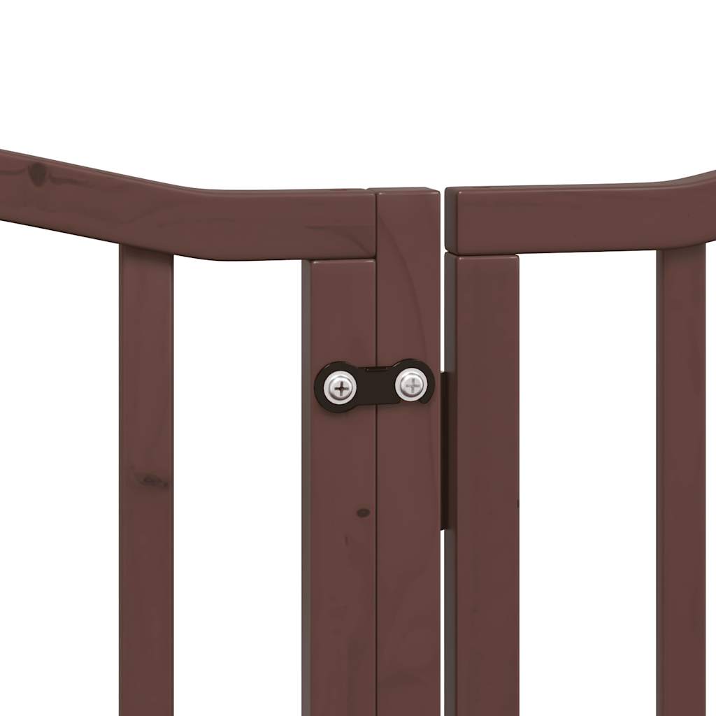 Dog Gate with Door Foldable 15 Panels Brown 750 cm Poplar Wood