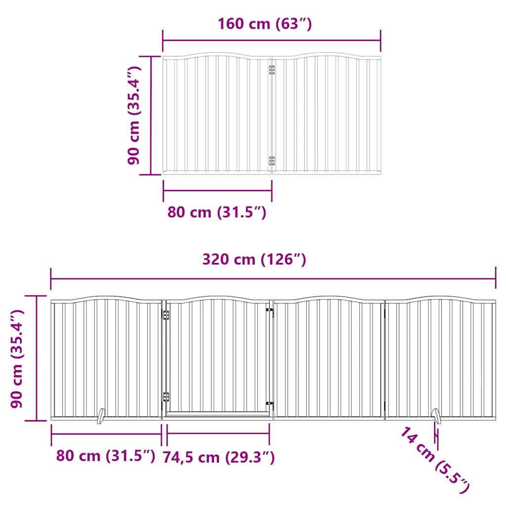 Dog Gate with Door Foldable 6 Panels 480 cm Poplar Wood