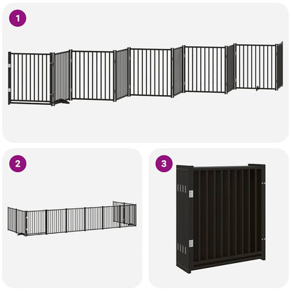 Dog Gate with Door Foldable 10 Panels Black 800 cm Poplar Wood