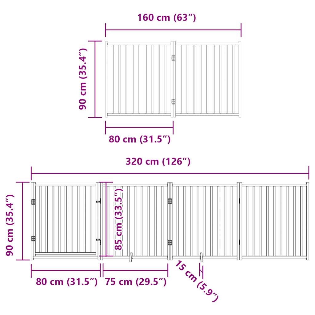 Dog Gate with Door Foldable 10 Panels Black 800 cm Poplar Wood