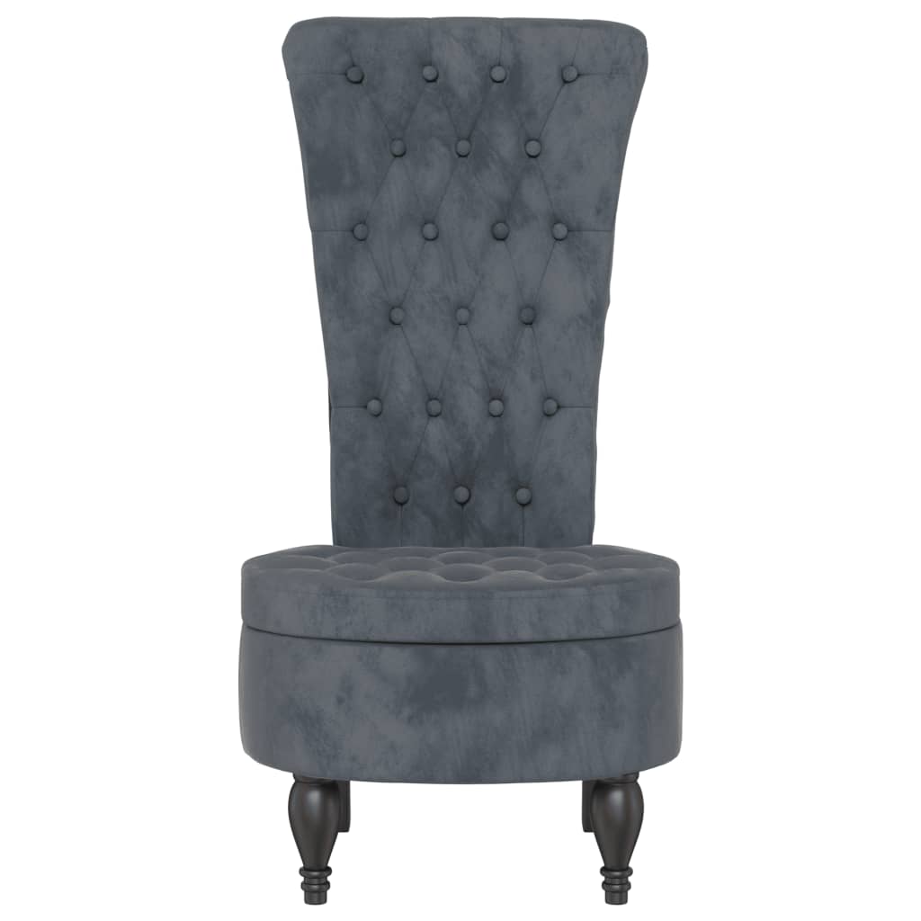 High Back Chair Dark Grey Velvet Button Design