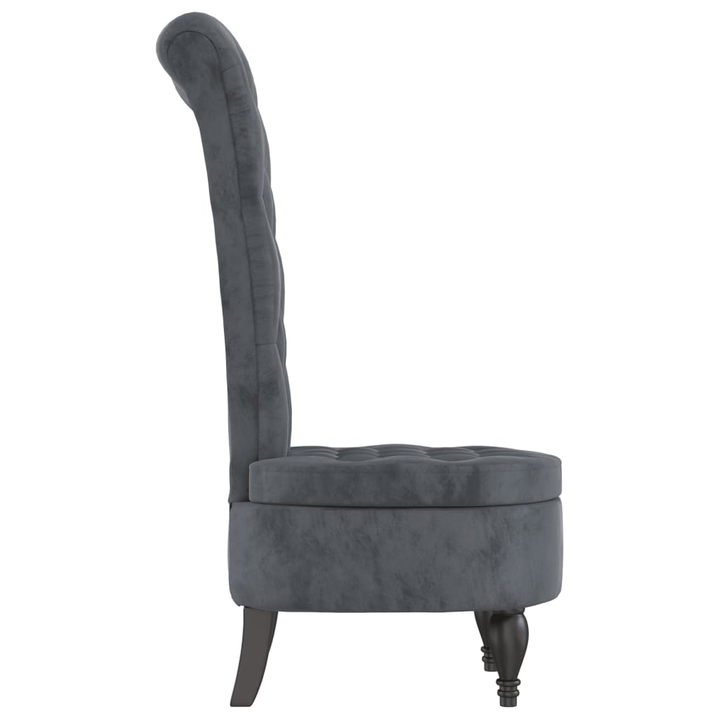 High Back Chair Dark Grey Velvet Button Design