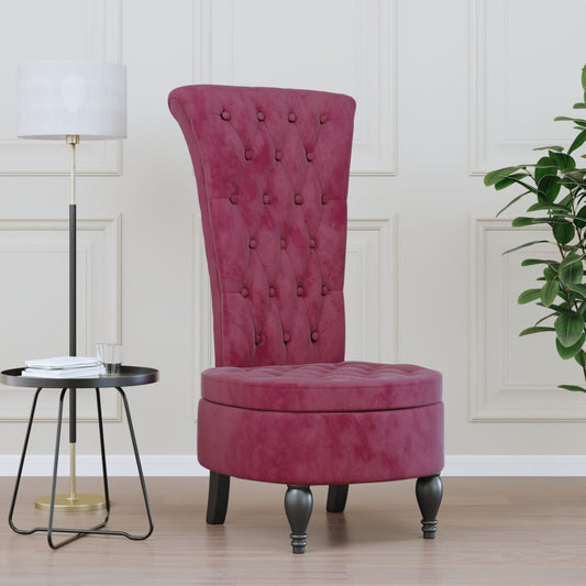 High Back Chair Wine Red Velvet Button Design