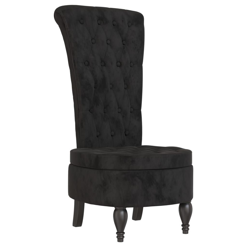 High Back Chair Black Velvet Button Design