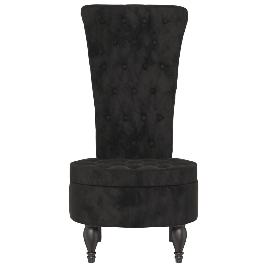 High Back Chair Black Velvet Button Design