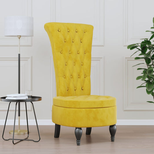 High Back Chair Yellow Velvet Button Design