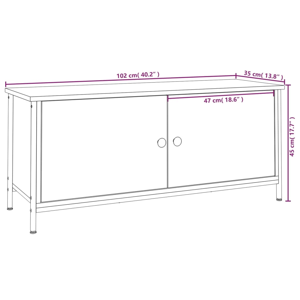 TV Cabinet with Doors Black 102x35x45 cm Engineered Wood