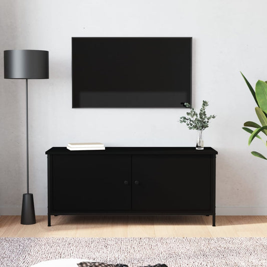 TV Cabinet with Doors Black 102x35x45 cm Engineered Wood