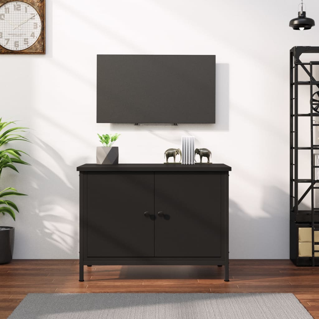 TV Cabinet with Doors Black 60x35x45 cm Engineered Wood