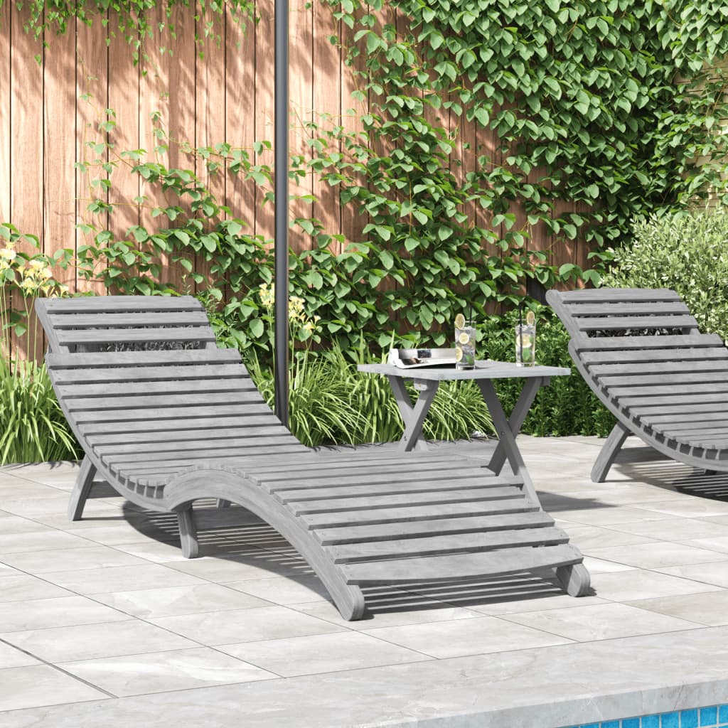 Sun Lounger Grey 184x55x64 cm Solid Wood Acacia